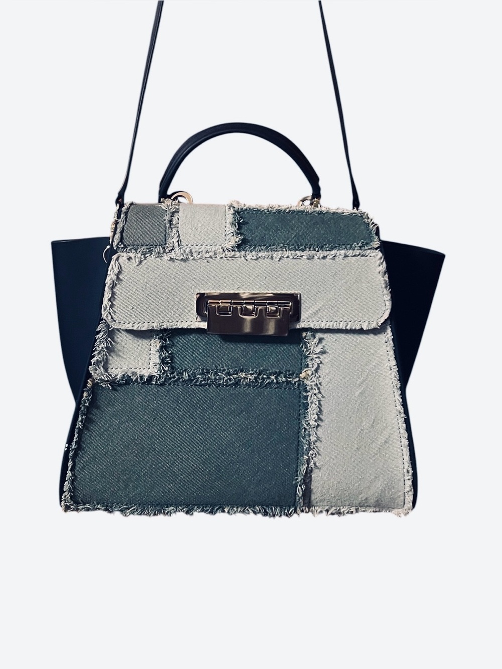 Zac Posen Eartha Patchwork Denim Two-Tone Top-Handle Shoulder Bag
